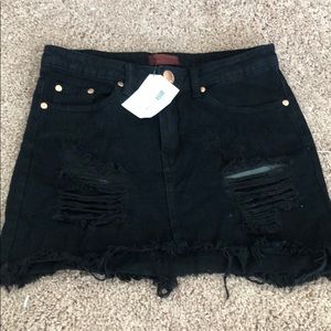 Ripped Black Denim Skirt